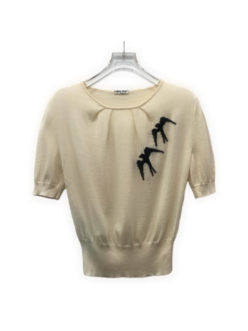 Miu Miu Light Brown Houndstooth Intarsia Wool Short-Sleeve Knit Top